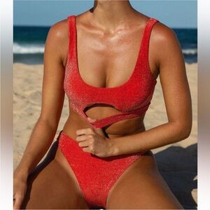 Berlook Red Cutout Scoop Neck Bikini Set